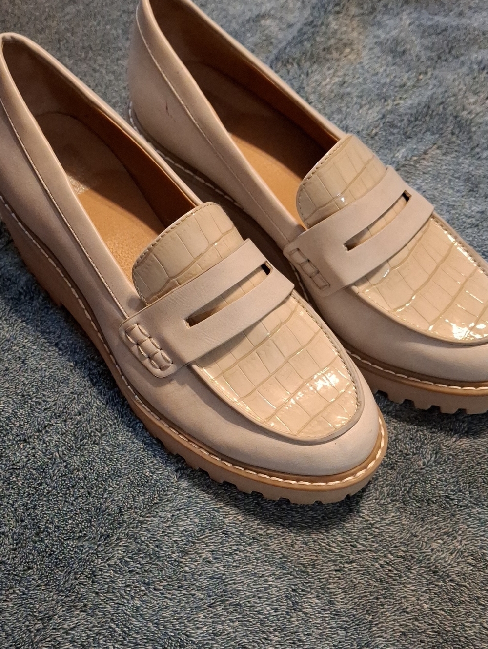 Dolce Vita Cream Croc-Accent Penny Loafers